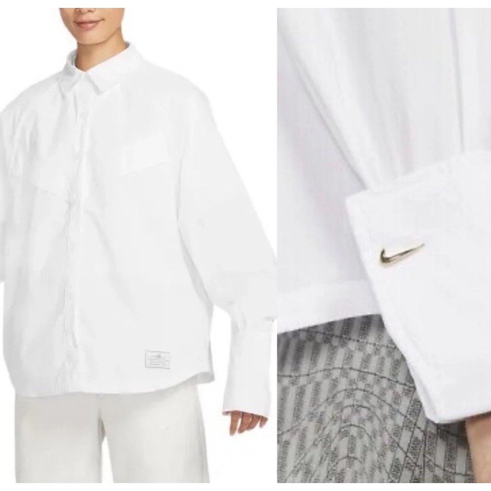 Nike Sportswear Icon Clash Shirt Relaxed Fit Women's White Dress Shirt - Size M